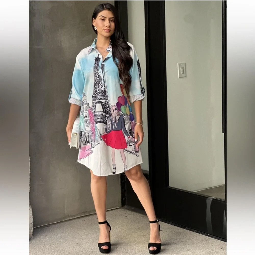 Fabulous Paris Super Comfy Stylish Shirt Dress - Picture 5 of 5